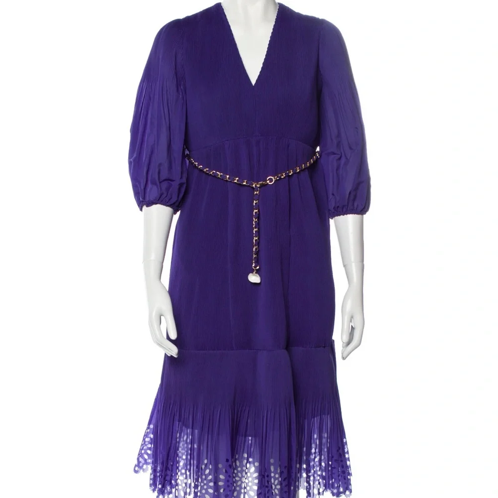 Zimmermann Purple Midi Dress with V-Neck and Bishop Sleeves - Picture 3 of 5